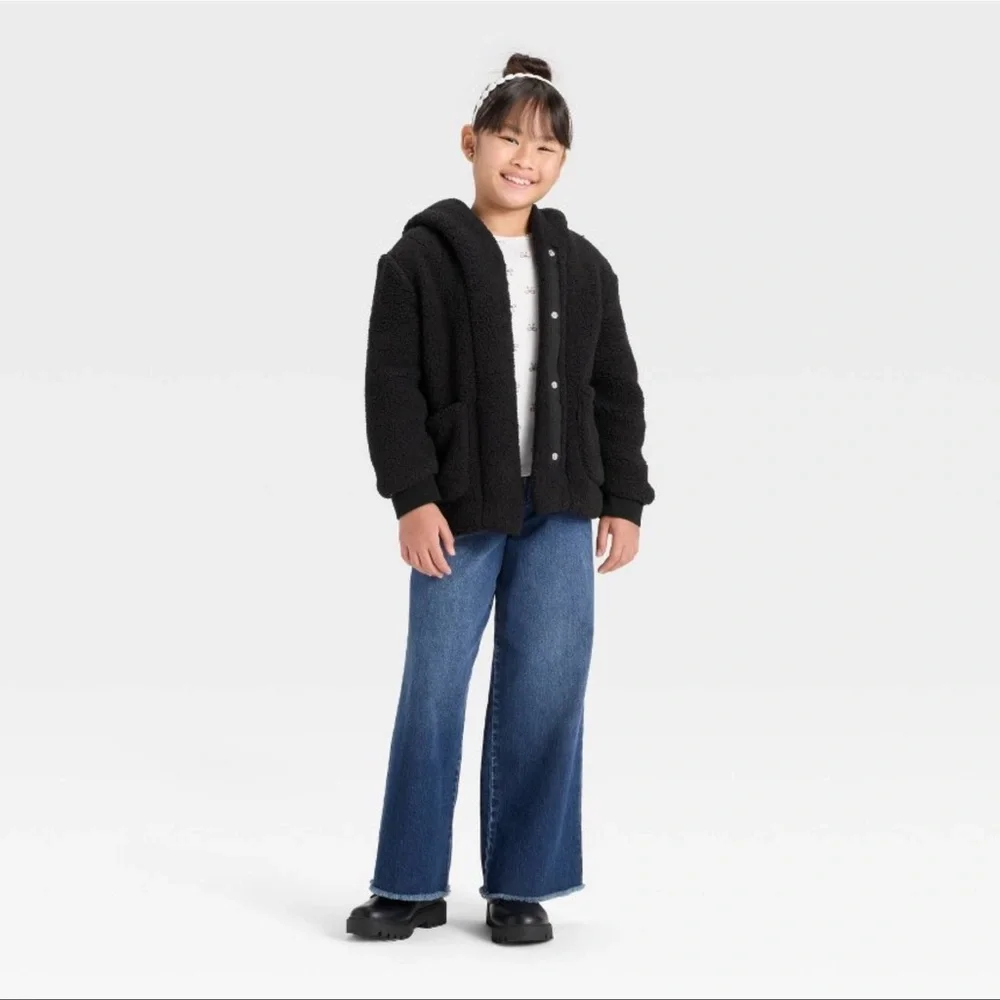 Cat & Jack Girls Faux Shearling Jacket - Black Size Extra Small (4/5) NWT